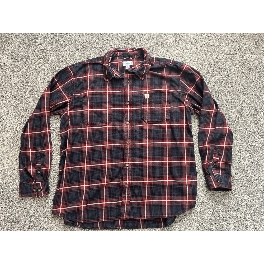 Carhartt Mens Shirt Size 2XL Red & Black Relaxed Fit Collared Button Up Pockets